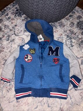 Disney Blue & Gray Hooded Zip-Up Jacket with Mickey Patches